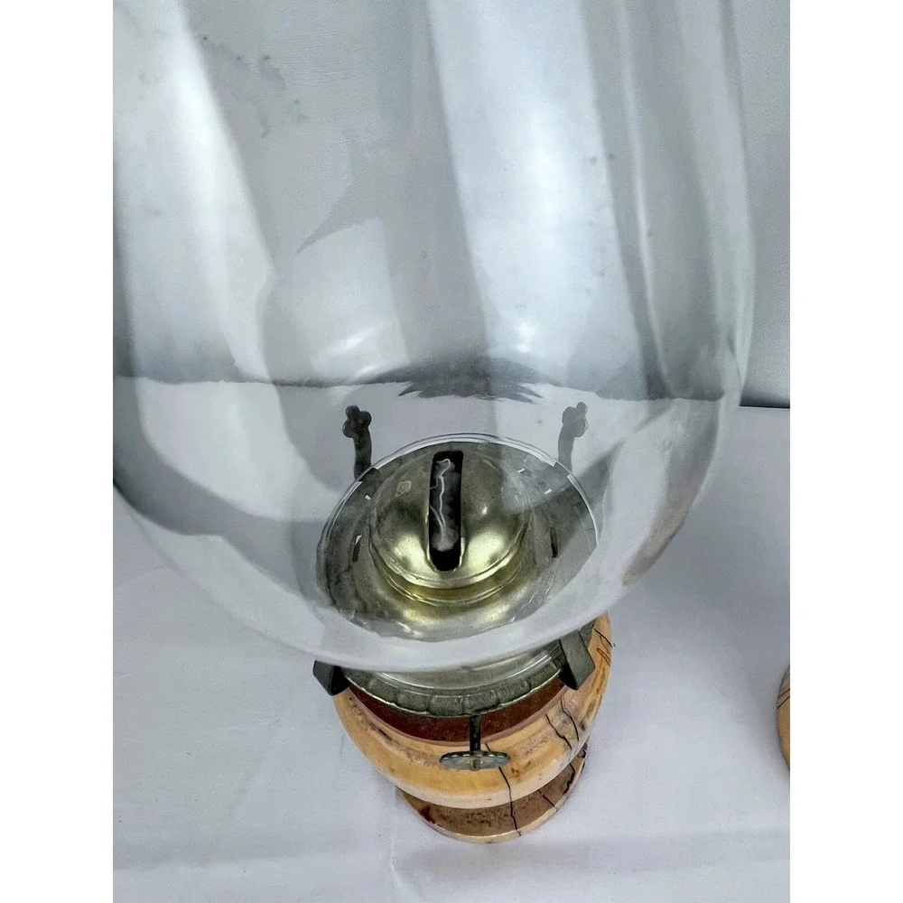 Vintage Wood Oil Lamp Lamps With Removeable Canister & Clear Glass Chimney 2